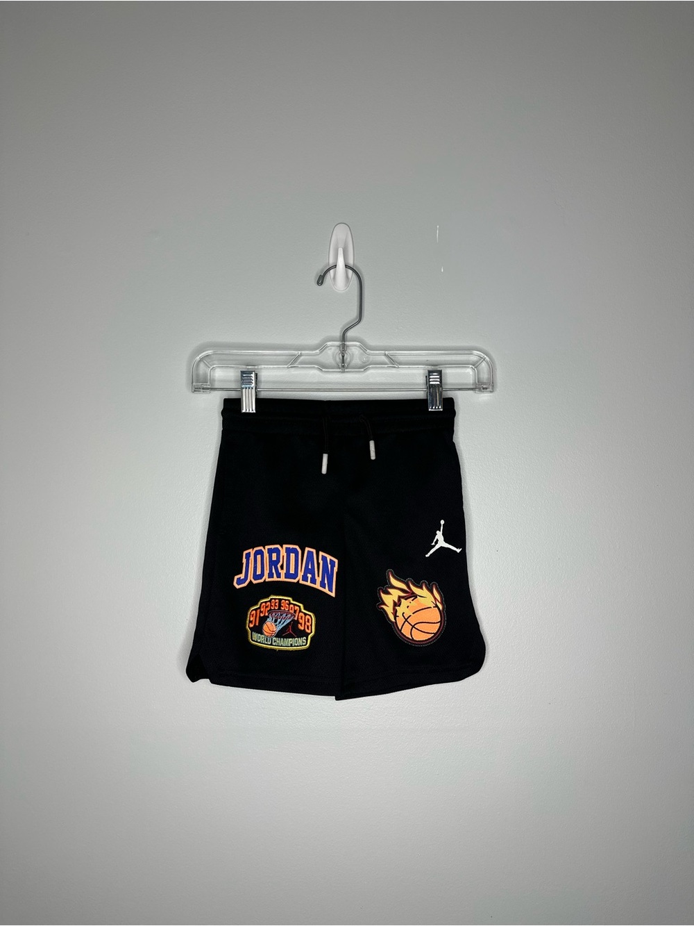 Jordan Black, Kids Basketball Shorts with Orange Flame Ball